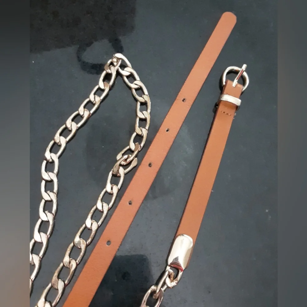 Faux Leather Gold Chain Skinny Belt